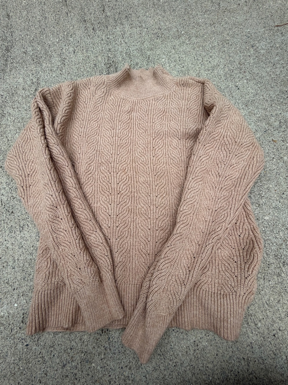 CYPRUS Women Beige Cable-Knit Ribbed High Neck Long Sleeve Pullover Sweater M
